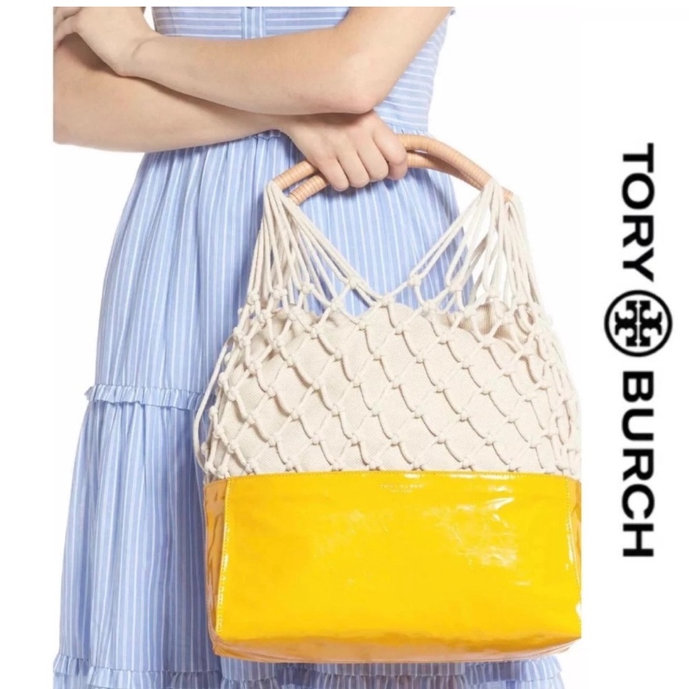 NEW Tory Burch Yellow and Cream Tote Bag